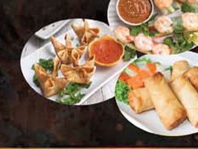 Appetizers: crab rangoon, spring rolls and egg rolls