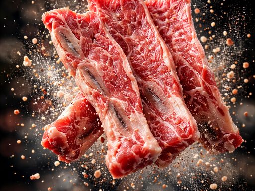 Strips of marbled bone-in beef short rib, sliced thin for hot pot